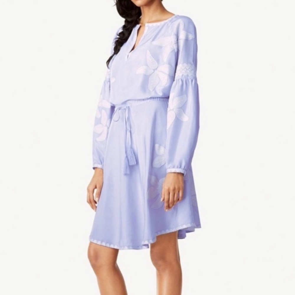 Tory Burch Sadie Floral Applique Dress French Lavender Long Sleeves